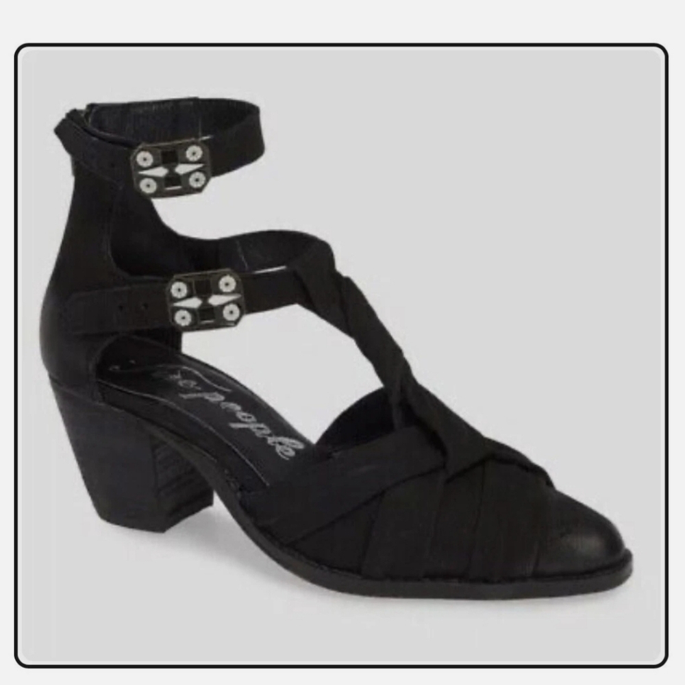 Free People Canosa Black Ankle-Strap Block Heel Sandal